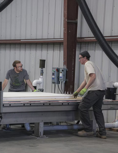Steel-framed wall section being fabricated in the NonCombustibles shop
